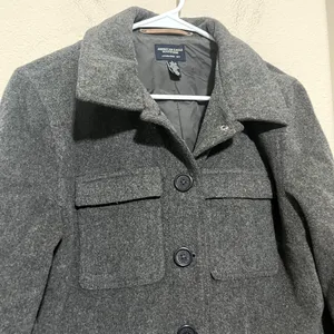 American Eagle Gray Wool Coat Jacket Womens‎ Large Button Front Peacoat Military thumbnail 3