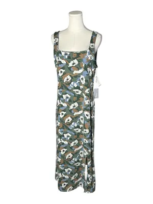 Daily Practice Anthropologie Green Floral Square Neck Midi Dress in Waypoint thumbnail 3