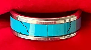 Stainless Steel Turquoise Inlay 6mm Band Ring Size 10 thumbnail 1