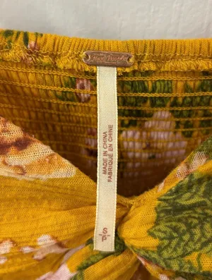 Free People Mirage Boho High-Low Tunic Twist-Front Raw Edge Floral Yellow Cami S thumbnail 4