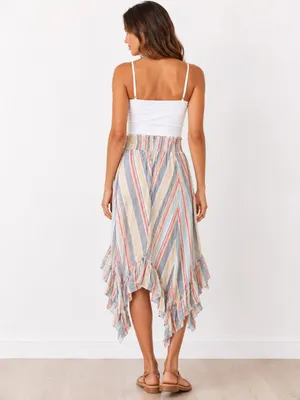 Versona Multicolor Striped Asymmetrical Ruffle Skirt  thumbnail 2