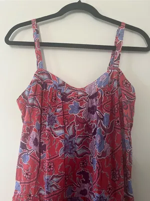 Knox Rose Red Blue Tropical Floral Midi Dress Medium Resort Beachy Vacation thumbnail 2
