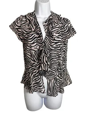 Victorias Secret Zebra Print Ruffle Front Blouse Vintage 2000s‎ Tan Black M thumbnail 1