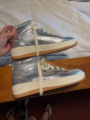 Skechers Silver Metallic High-Top Sneakers with White Laces thumbnail 2