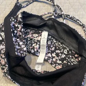 Lululemon Free to be Bra Long Line Black Pink Floral Spritz-Multi Size 4 thumbnail 4