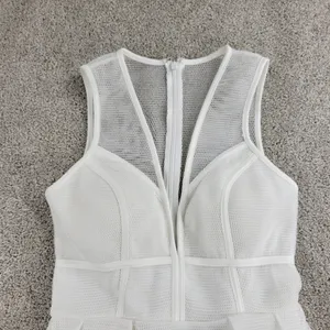 Blithe LA Nylon Mesh Dress Womens S White Sheer Lined V Neck Banded Prom New thumbnail 6