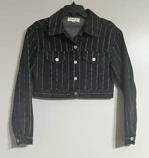 PACSUN Women's Cropped Denim Jacket‎ Size XS/S Black With White Stripes thumbnail 1