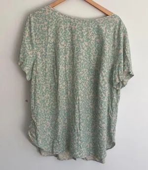 Ava + Viv| Tan Green Blouse Buttons on Back thumbnail 1