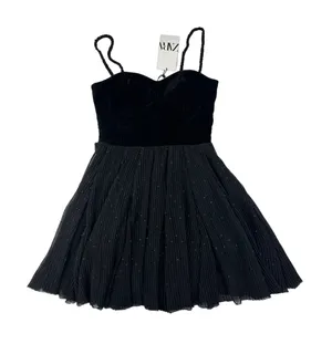 Zara - Velvet Corset Top Pleated Mini Dress in Black thumbnail 1