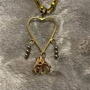 Chic Yellow and Blue Beaded Heart Pendant Necklace with Dangle Bell thumbnail 2