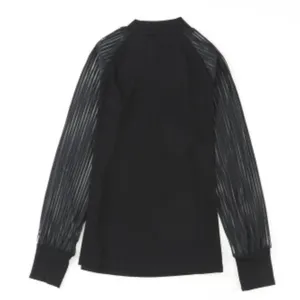 NEW Black Ribbed Top With Striped Mesh Long Sleeves thumbnail 7