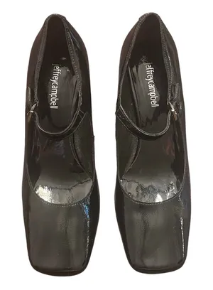 Jeffrey Campbell Black Patent Leather Mary Jane Block Heel 3.5" Pumps Size 8 thumbnail 1