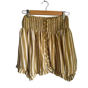 Anthropologie XS Smocked Mini Skirt Mustard Stripe Boho Beach Cover Up Pockets thumbnail 5
