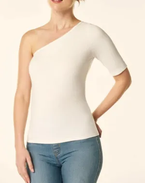 NEW SPANX Plus 2X 18 20 Asymmetrical Cream Powder One Shoulder Rib Top Shirt NWT thumbnail 1