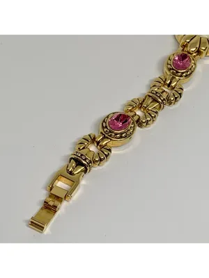 Vintage Vivani New York gold tone women’s watch pink crystals 21mm running thumbnail 6