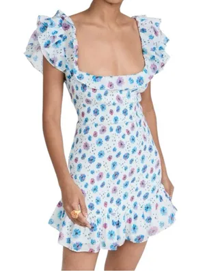 LoveShackFancy Size XS Deep Cotton Candy Blue Liberty Print Smocked Kodie Dress thumbnail 2