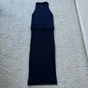 REISS Josephine Ribbed Knit Drawstring Midi‎ Dress Sleeveless Navy Blue XS thumbnail 5