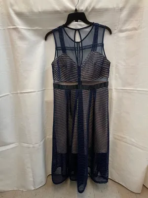 L'ATISTE L Navy Blue Wedding Guest Sheer Mesh Illusion Midi Dress Self Portrait thumbnail 2