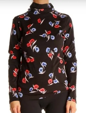Ann Taylor‎ Women’s Floral Print Long Sleeve Top Black Red Blue Size M thumbnail 1
