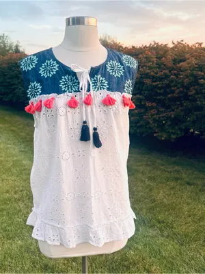 THML Sleeveless Boho White Eyelet Top thumbnail 3