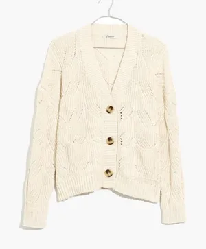 MADEWELL Hill View Cotton Button Down Cable Knit Cardigan Sweater thumbnail 1