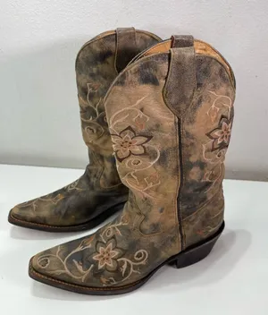 Rocky Handhewn Women 6 M Western Coastal Cowgirl Boots Leather Floral Boho Fairy thumbnail 1