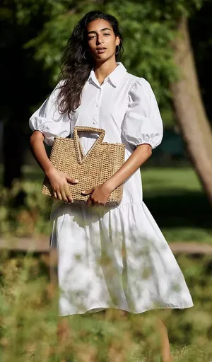Anthropologie‎ Amadi Cordelia Tiered Midi Shirtdress White Poplin Womens Size M thumbnail 1