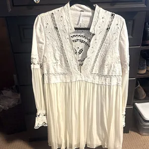 Free People dress 12 nwot lined bottom circle skirt fitted top linen thumbnail 1