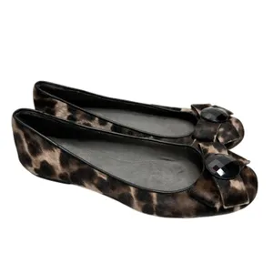 Stuart Weitzman Leopard Calf Hair Gemstone Bow Ballet Flats Brown Black 6.5M thumbnail 3