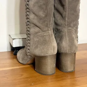 Franco Sarto Kearny Taupe Suede Tall Braided Block Heel Boots Womens Size 8M thumbnail 7