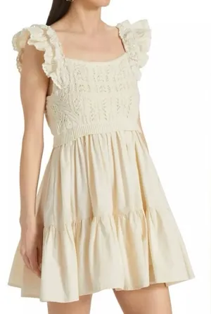 Anthropologie En Saison cream crochet Colette swing dress size sml thumbnail 1