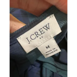 J.Crew Womens Black Watch Plaid Pleated Long Sleeve Blouse Green‎ Navy Blue M thumbnail 6