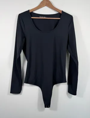 Abercrombie & Fitch Soft A&F Black Long Sleeve Scoop Neck Bodysuit Large thumbnail 1