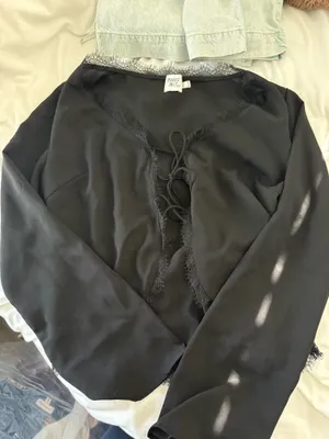 Princess Polly Black Satin Top Long Sleeve thumbnail 1