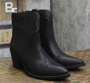 Sun + Stone Womens Brennaa Western Stitching Cowboy Booties Ankle Boots Black 7M thumbnail 1