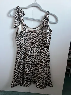 AUDREY 3PLUS Leopard Print Satin Mini Dress Strappy Sleeveless Ruffle S thumbnail 3