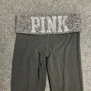 Victoria's Secret PINK Black Lace Silver Sparkle fold over leggings pants Y2K Sm thumbnail 2