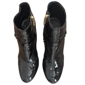 Tory Burch Whitney Booties Black Patent Leather Logo Platform Size 8 thumbnail 2