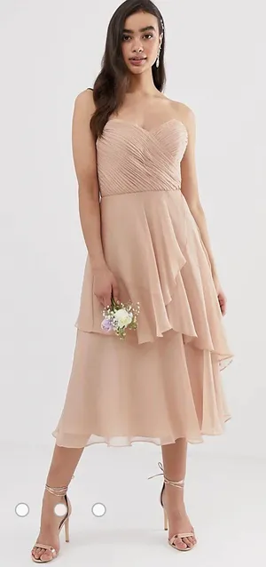 ASOS NWT DESIGN Bridesmaid bandeau midi dress with soft layered skirt thumbnail 1