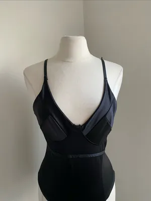 Satin One-Piece Bodysuit Womens Sz Large Black thumbnail 2