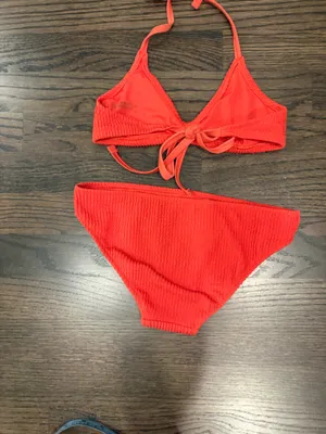 Aerie ribbed red halter bikini top and bottom thumbnail 2