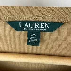 Ralph Lauren Tan Long Sleeve Cotton Leather Trim Tee T Shirt L thumbnail 6
