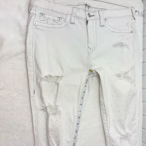 True Religion Curvy Skinny White Distressed Crystal Jeans Size‎ 34 thumbnail 11