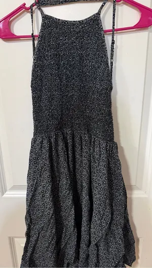 Kimchi Blue Black & White Textured Backless Smocked Maxi Dress thumbnail 1