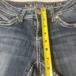 LA Idol Jeans Woman 28 Bootcut Rhinestone Embellished Rodeo Low Rise Denim Y2K thumbnail 6