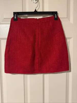 Altar’d State Red Bouclé Tweed A-Line Mini Skirt thumbnail 3