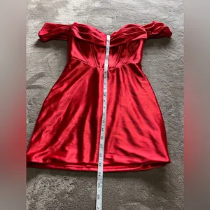 STACEES Red Hot Silky Formal Mini Dress Corset Off Shoulder Designer Sz 0 EUC thumbnail 8