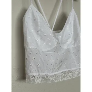 Handmade White Eyelet Lace Tank Top w Lace Trim Coquette Ruched Back thumbnail 6
