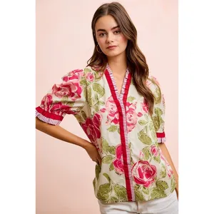 BiBi Floral Printed Woven Contrast Edge Ruffled Blouse‎ thumbnail 2
