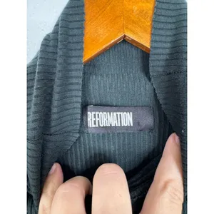 Reformation Ribbed Turtleneck Long Sleeve Mini Dress Dark Green Large thumbnail 3